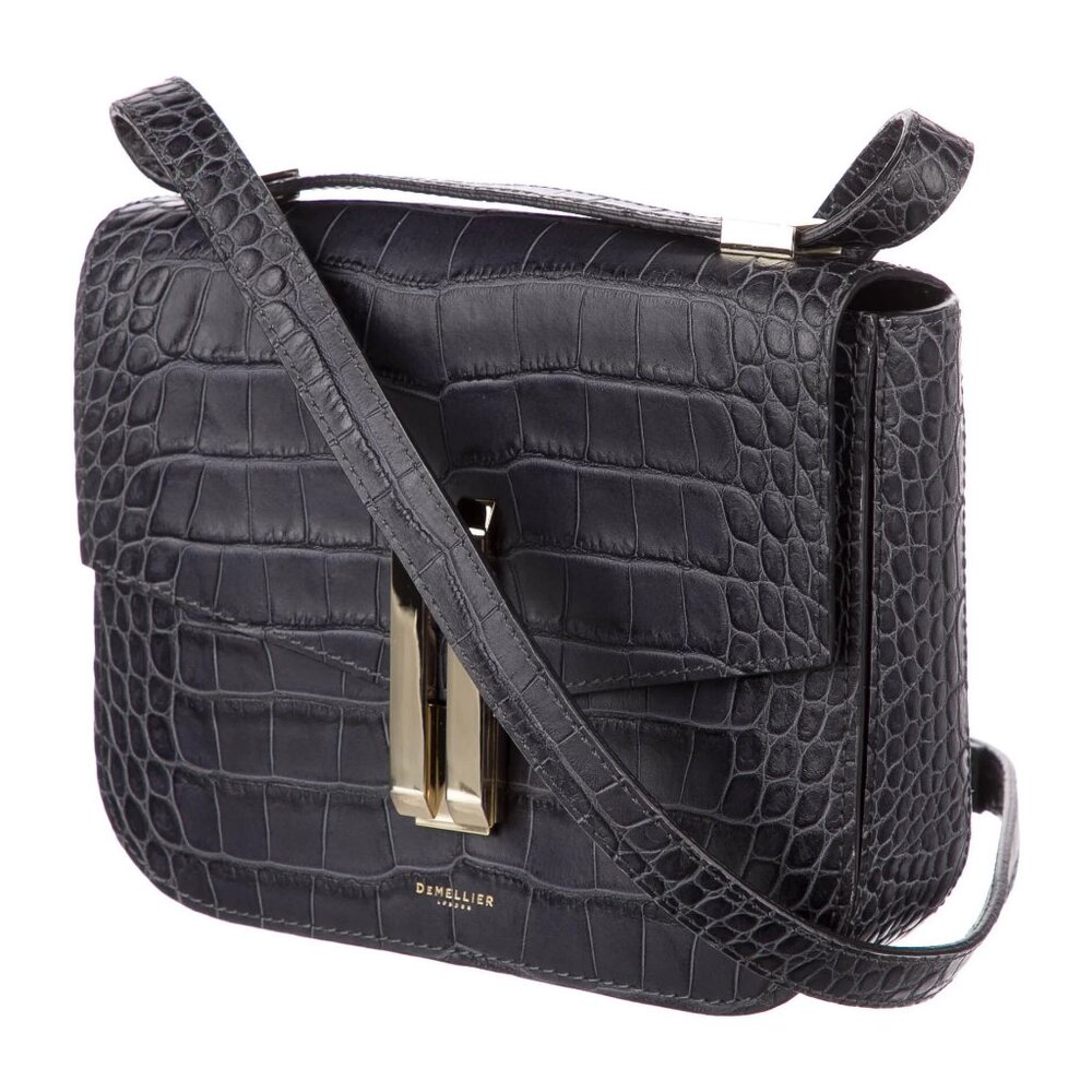 DEMELLIER Vancouver Croc Embossed Leather Crossbody Bag In Grey Mock Croc
